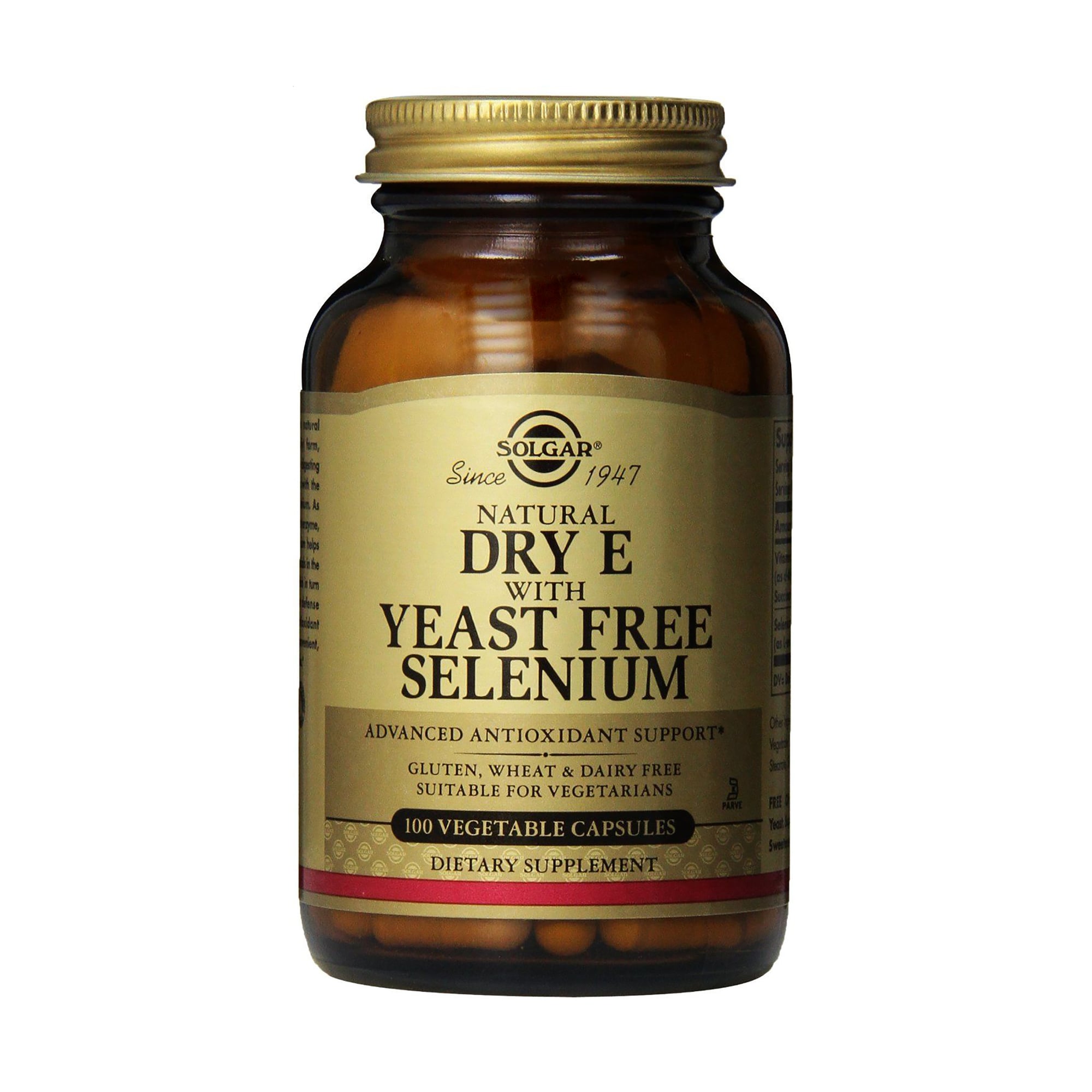 Сухий вітамін E Solgar Vitamin Dry E with Yeast Free Selenium з селеном без дріжджів, 100 капсул